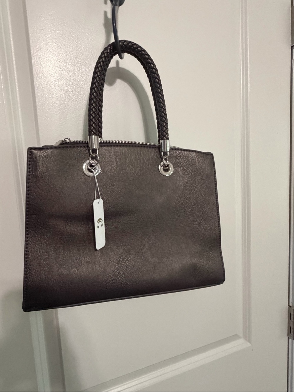 Classic Black Braided-Handle Tote Bag